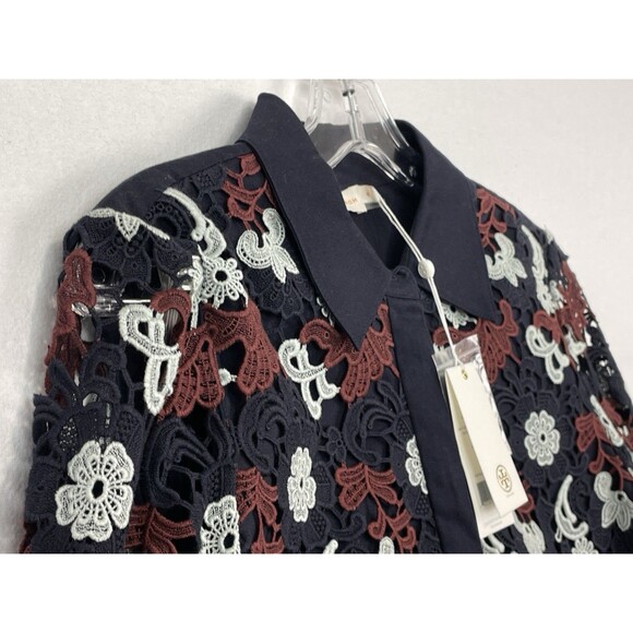 Tory Burch Womens 6 Shirt Dress Guipure Lace Floral Bittersweet Navy Elegant NEW - Picture 6 of 16